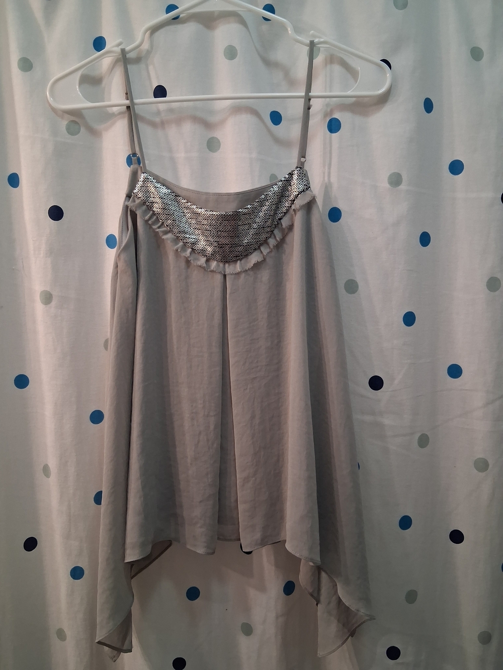 Express Silver Gray Sequin-Trim Asymmetric Camisole